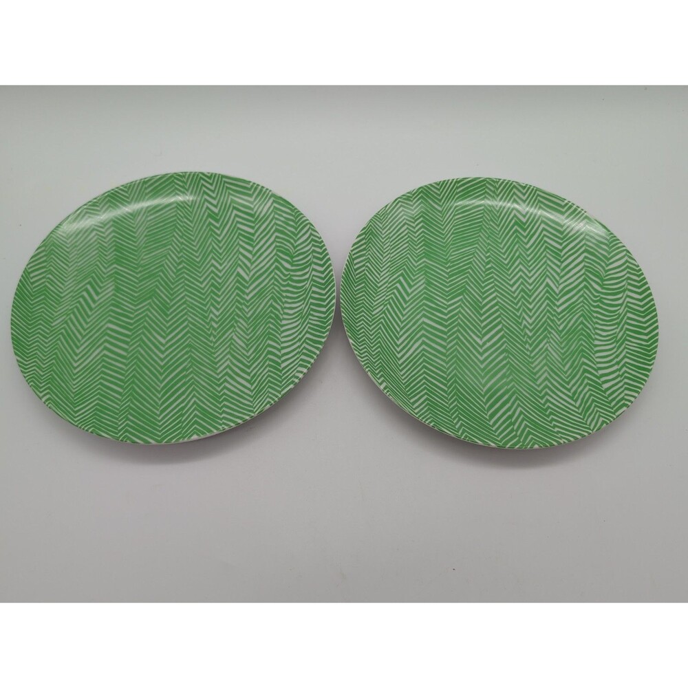 Vtg Fitz & Floyd Green Omnibus Herringbone Green Plates Salad Lunch